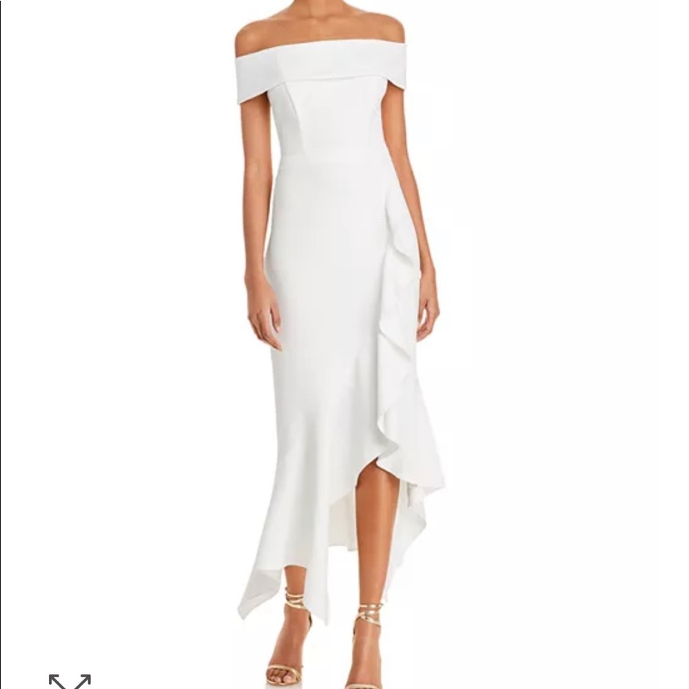 Aqua Bloomingdales White Ruffle Gown